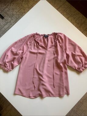 a.n.a Rose Pink Tie-Front Peasant Blouse